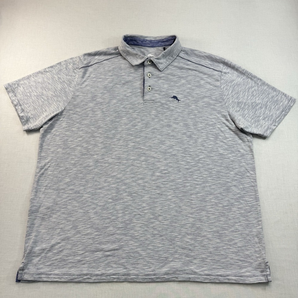 Tommy Bahama Polo Shirt Marlin Logo Stretch Heather Gray Men's XL Golfcore‎